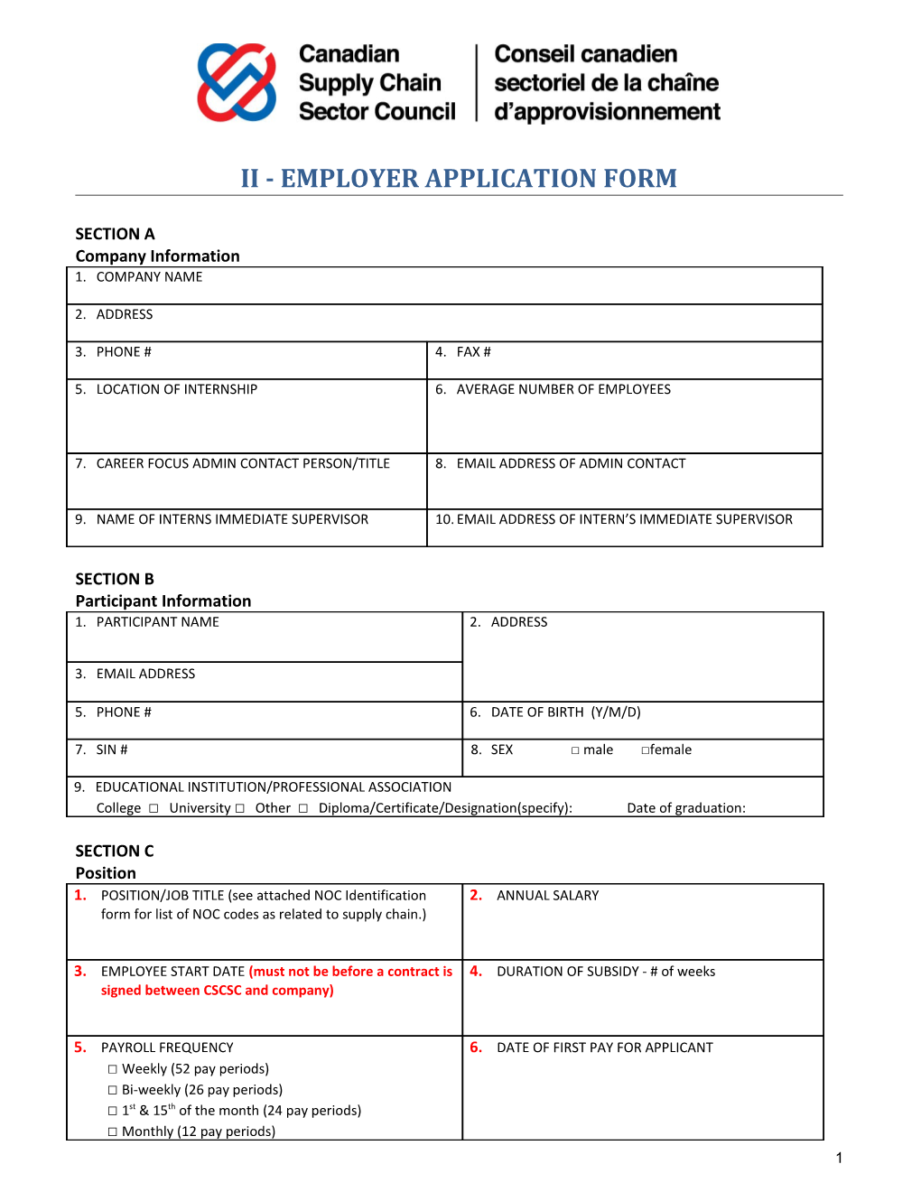 Ii - Employer Application Form