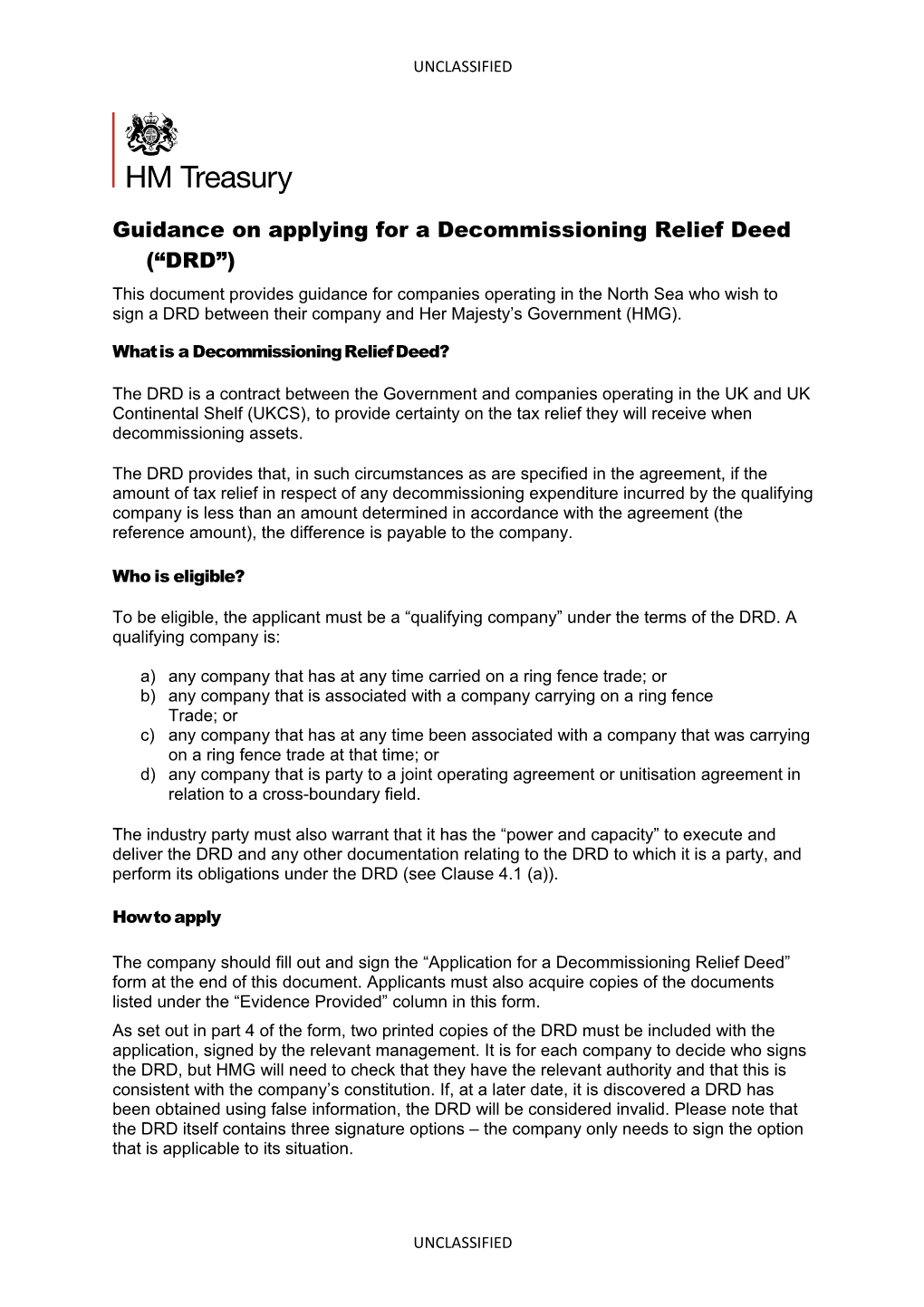 Guidance on Applying for a Decommissioning Relief Deed ( DRD )