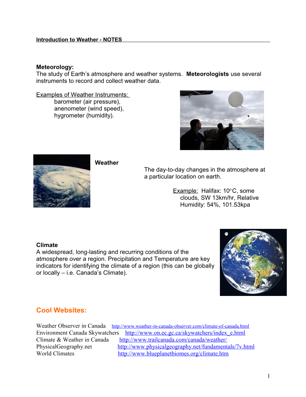 Introduction to Weather - NOTES