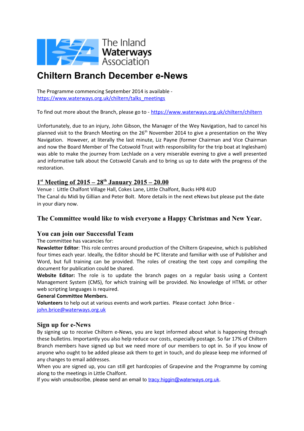 Chiltern Branch December E-News