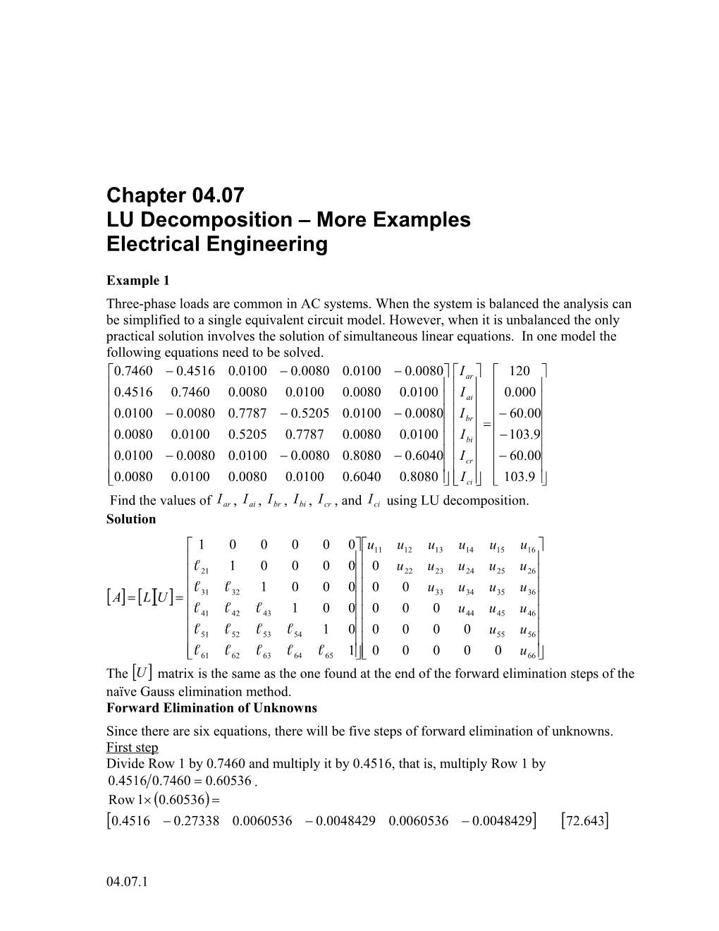 LU Decomposition-More Examples: Electrical Engineering