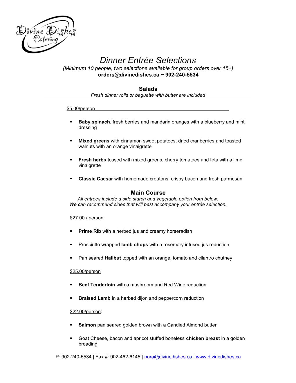 Catering Order Fax Sheet