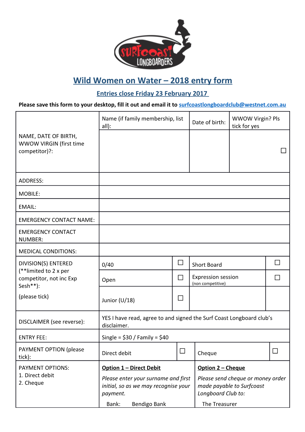 Wild Women on Water 2018 Entry Form