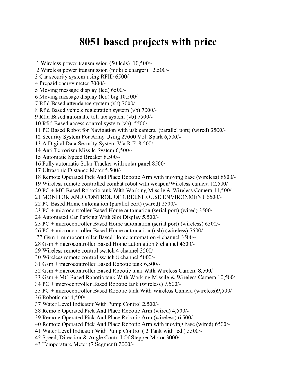 8051 Based Projects with Price