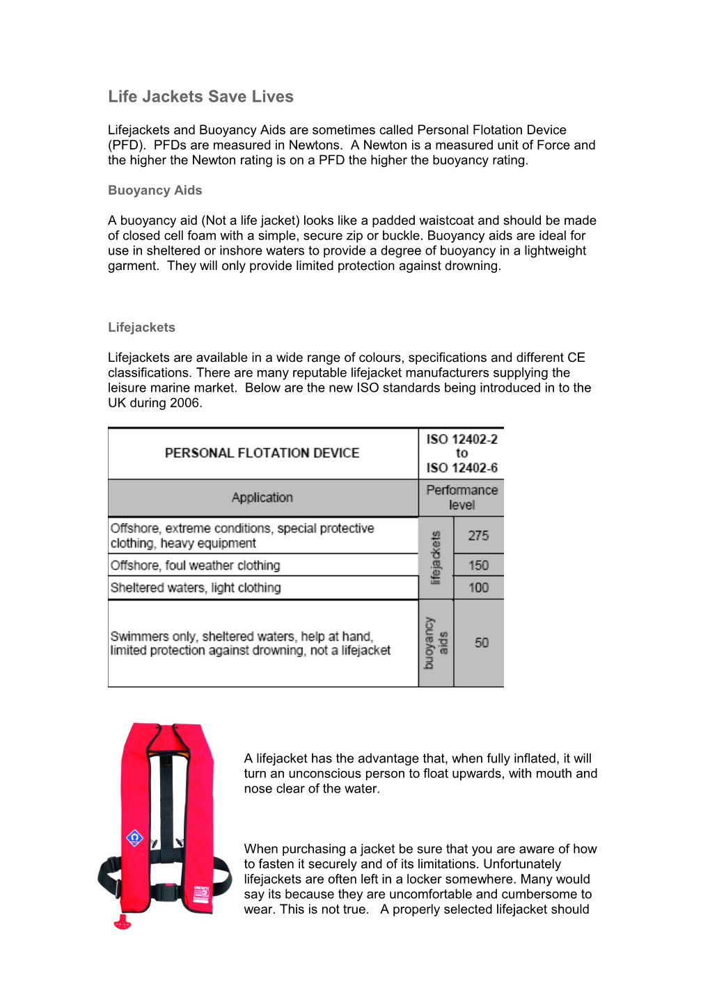 Lifejackets, Especially Automatic Types, Come in a Wide Range of Colours, Specifications