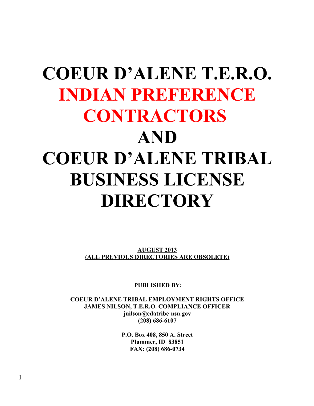 Coeur D Alene Tribal Employment Rights Ordinance