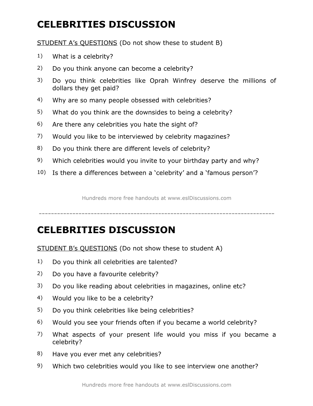 ESL Conversation Lesson On Celebrities