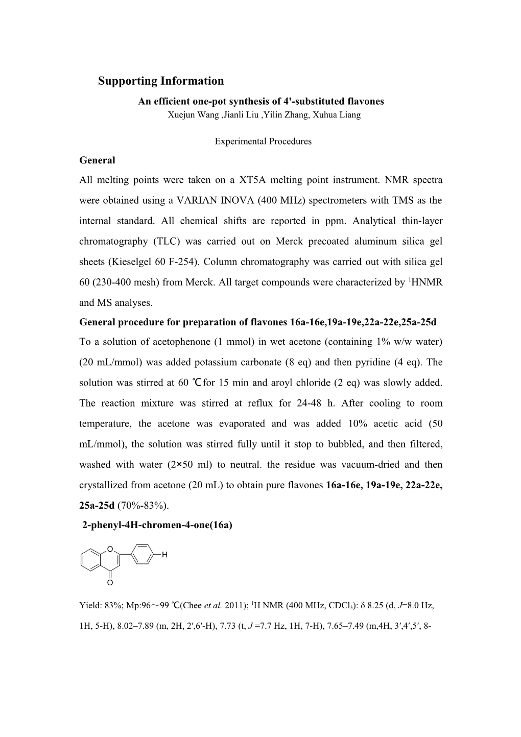 An Efficient One-Pot Synthesis of 4'- Substituted Flavones