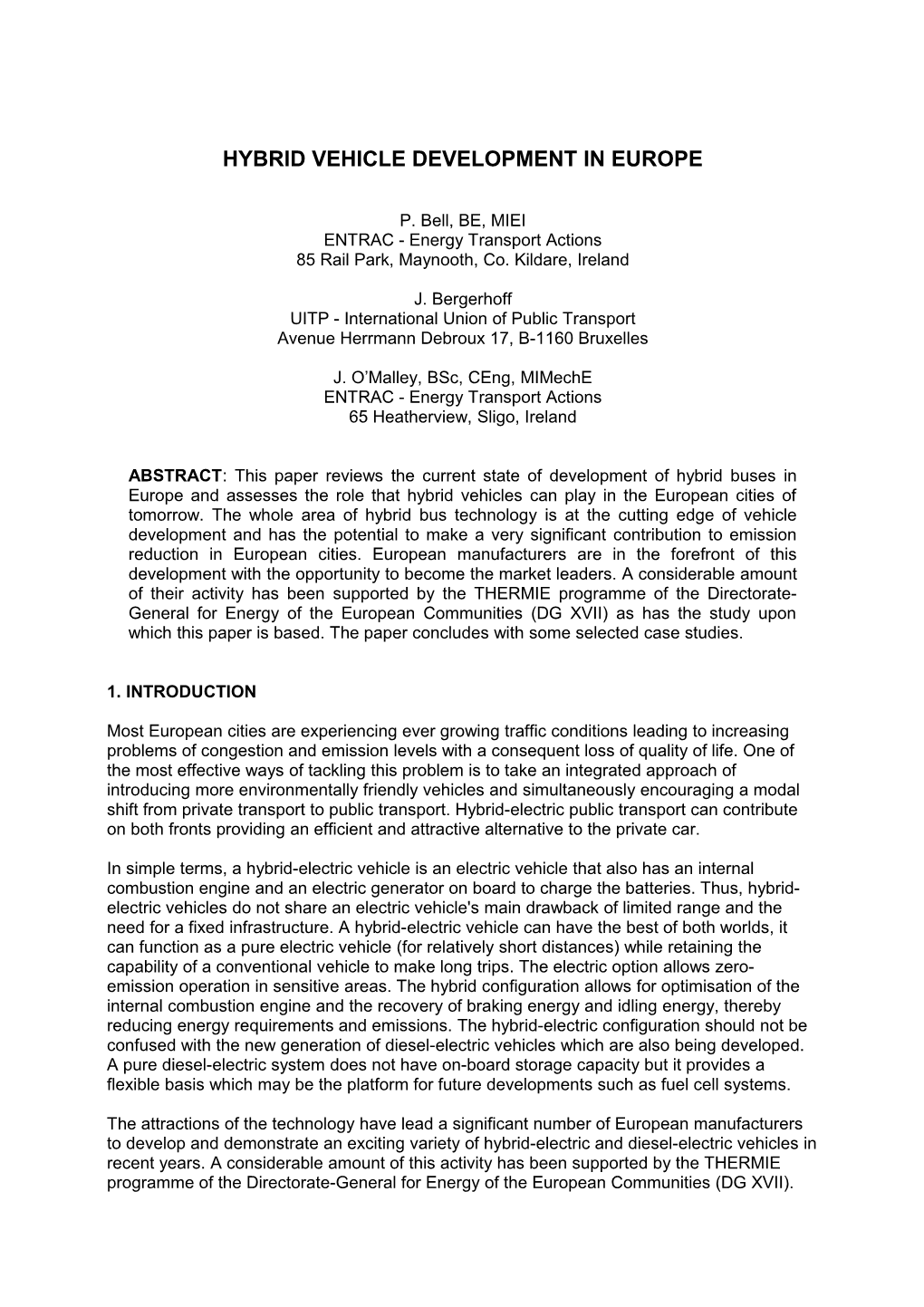 Hybrid Vehicle Development in Europe