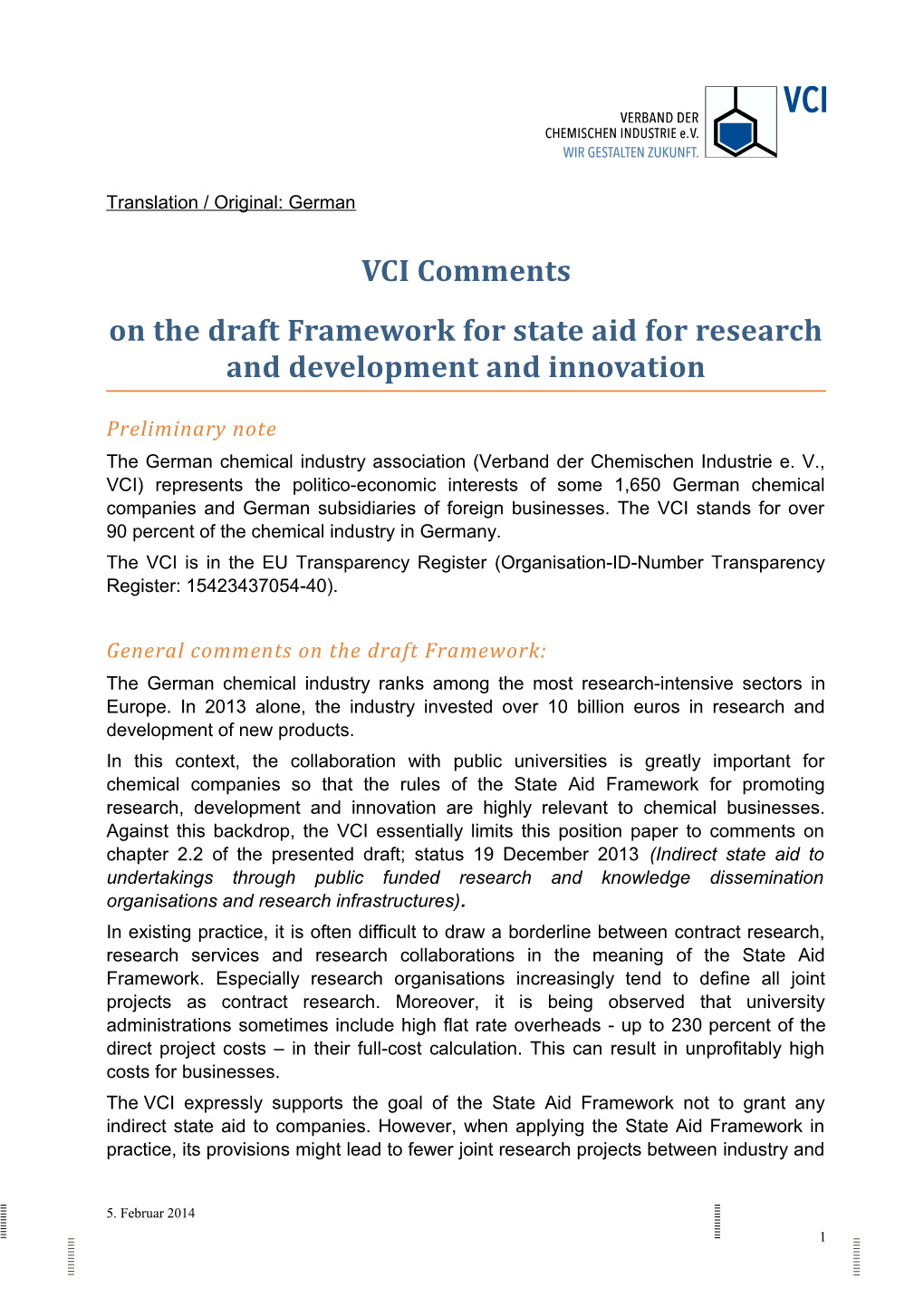 VCI Comments on Draft RD Framework