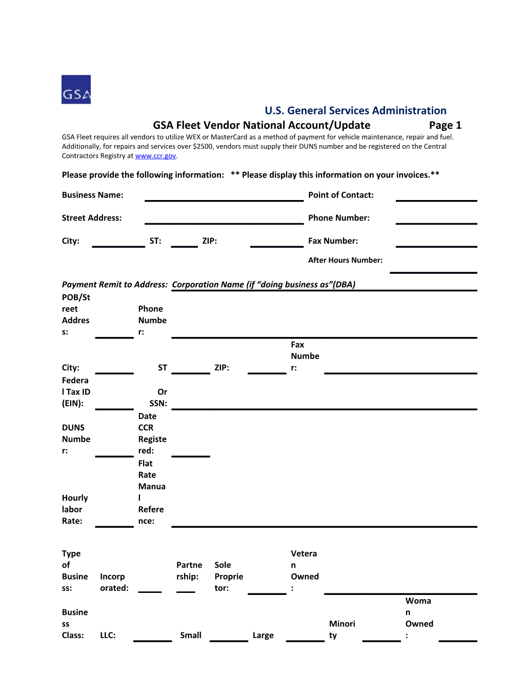 GSA Fleet Vendor Application/Update