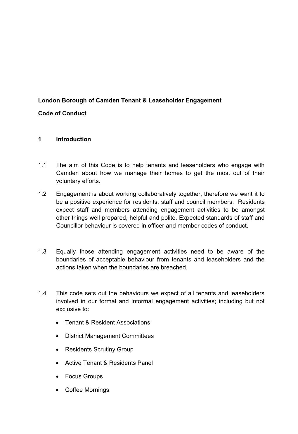 London Borough of Camden Tenant & Leaseholder Engagement