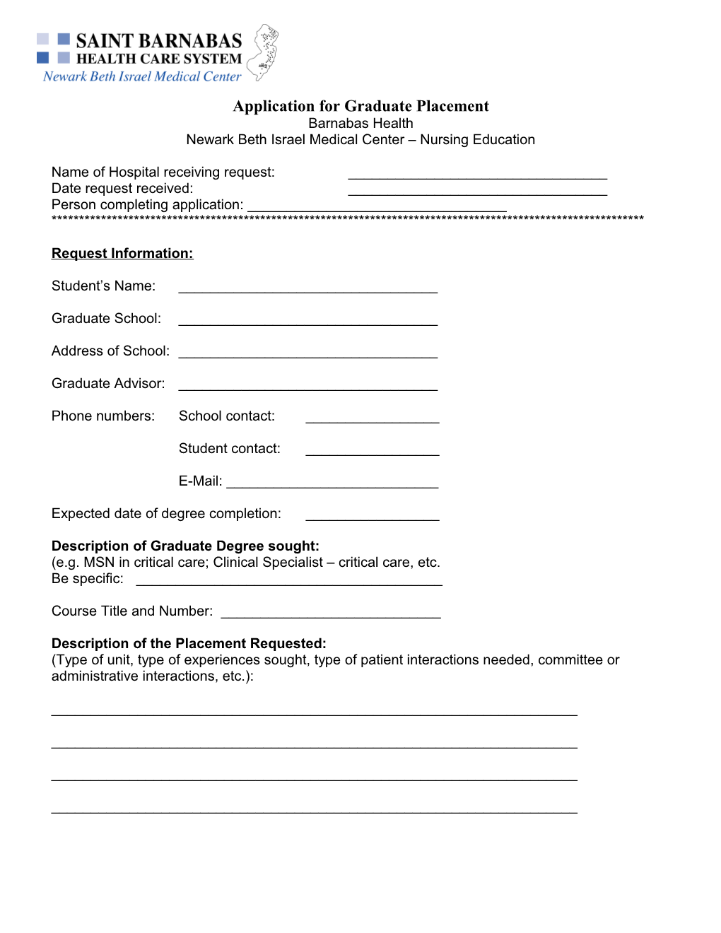 Application for Graduate Placement