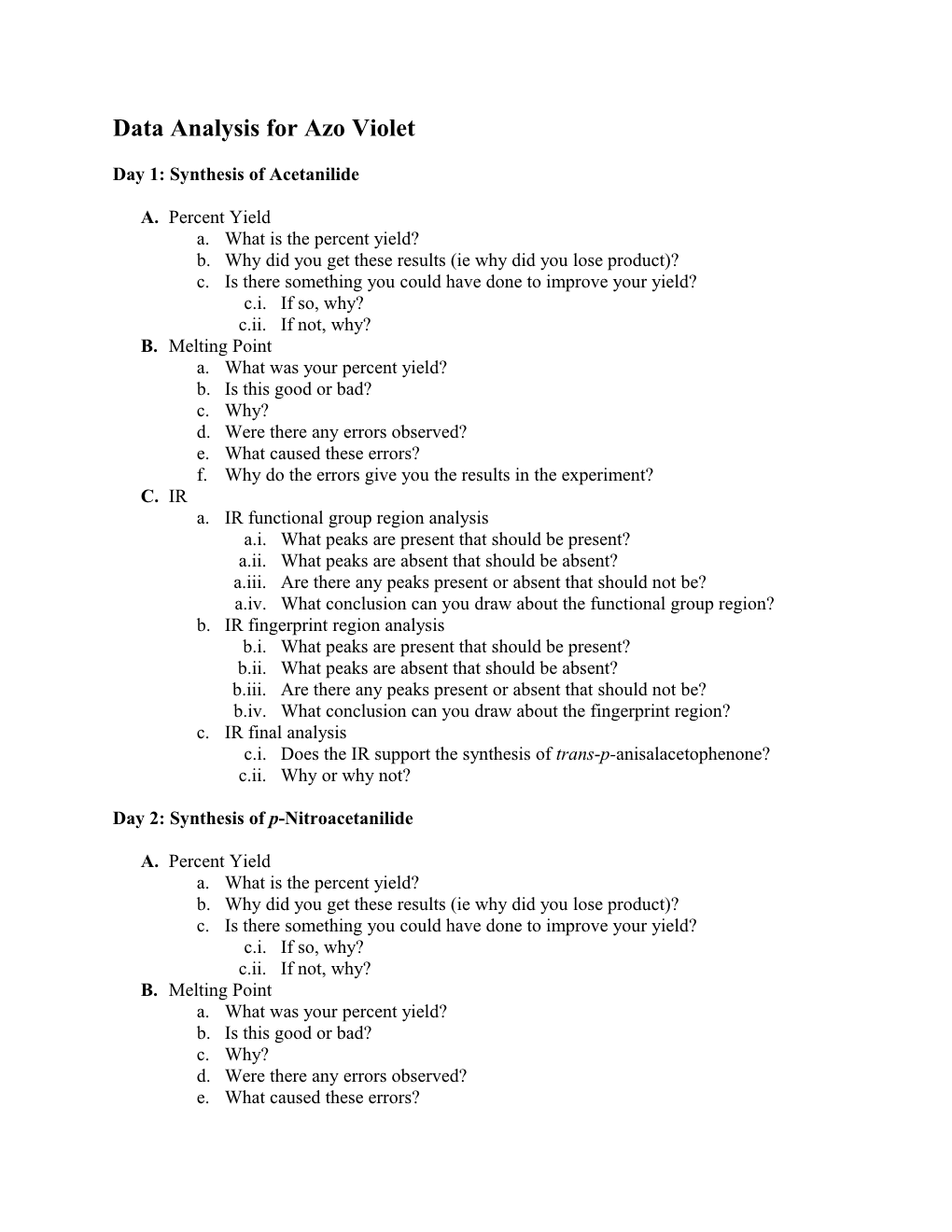 Data Analysis for Azo Violet