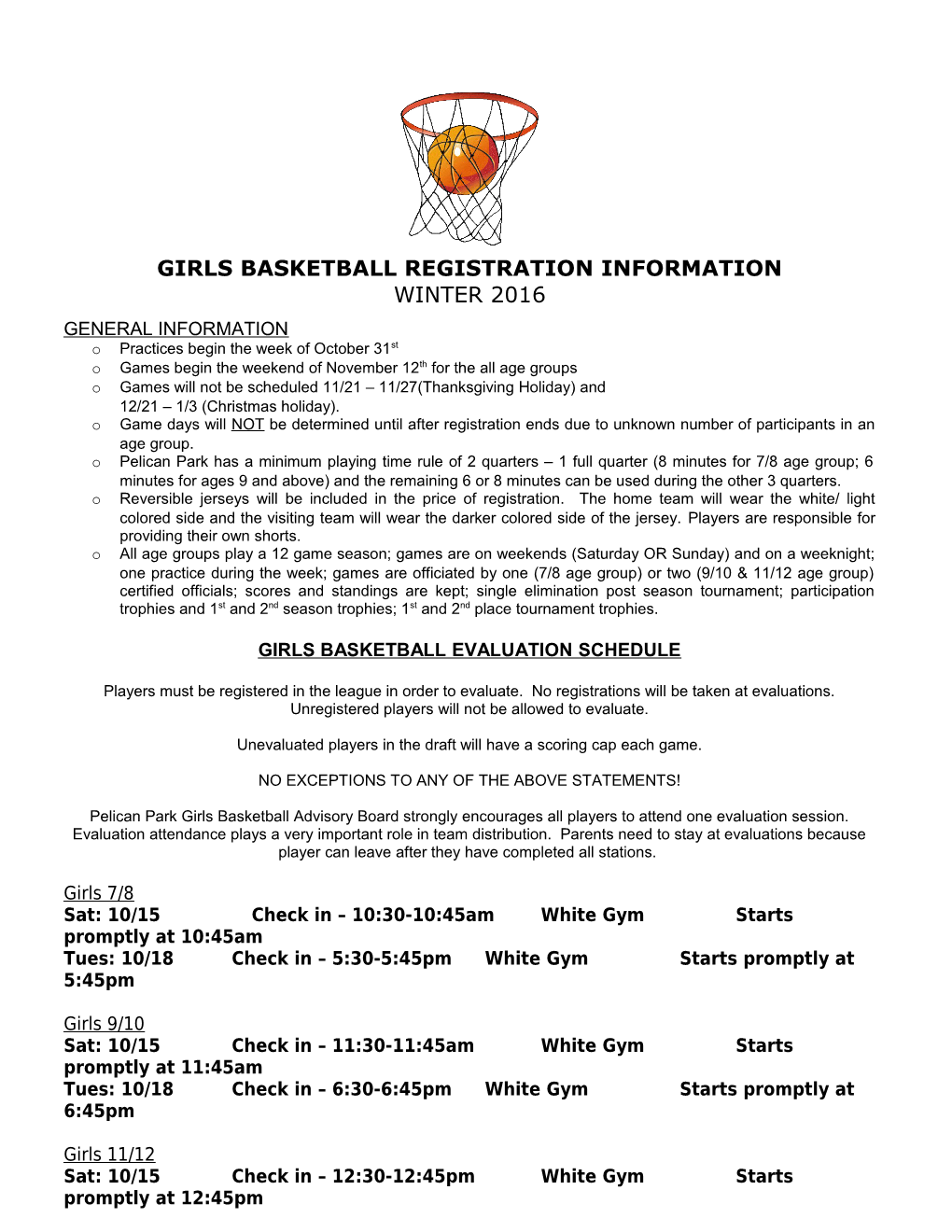 Boys Basketball Registration Information
