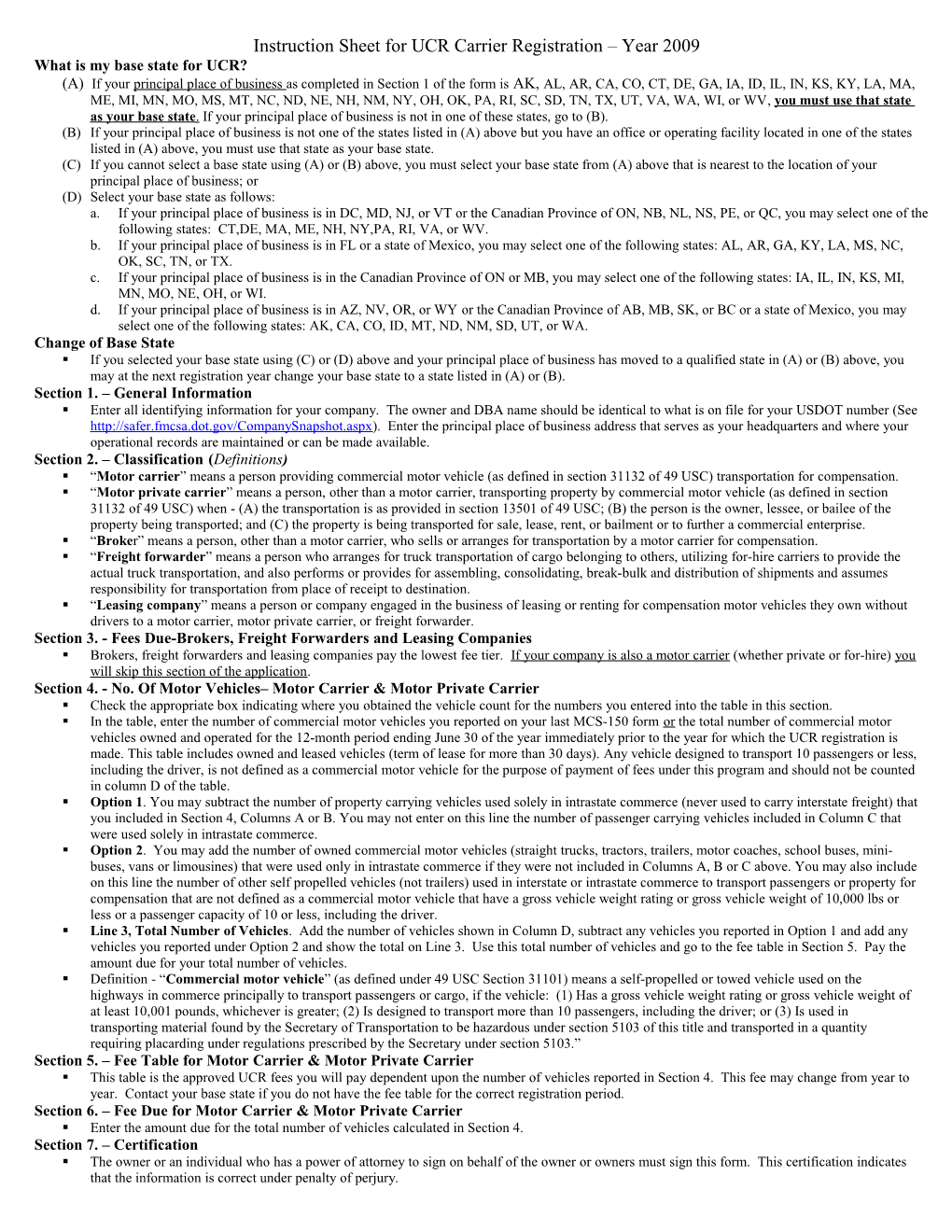 Instruction Sheet for UCR Carrier Registration