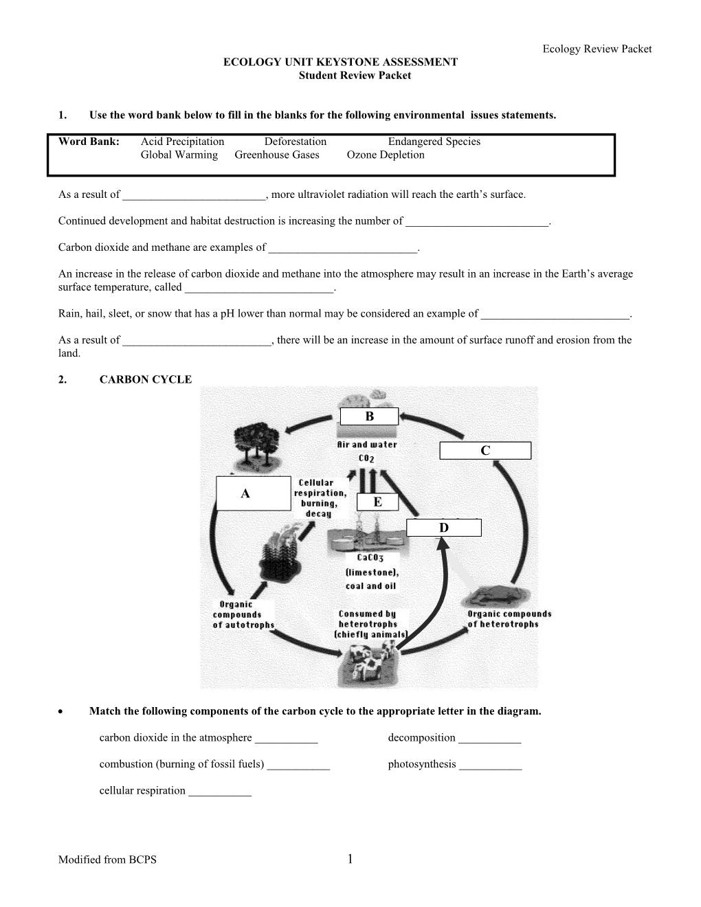 Ecology Unit Keystone Assessment