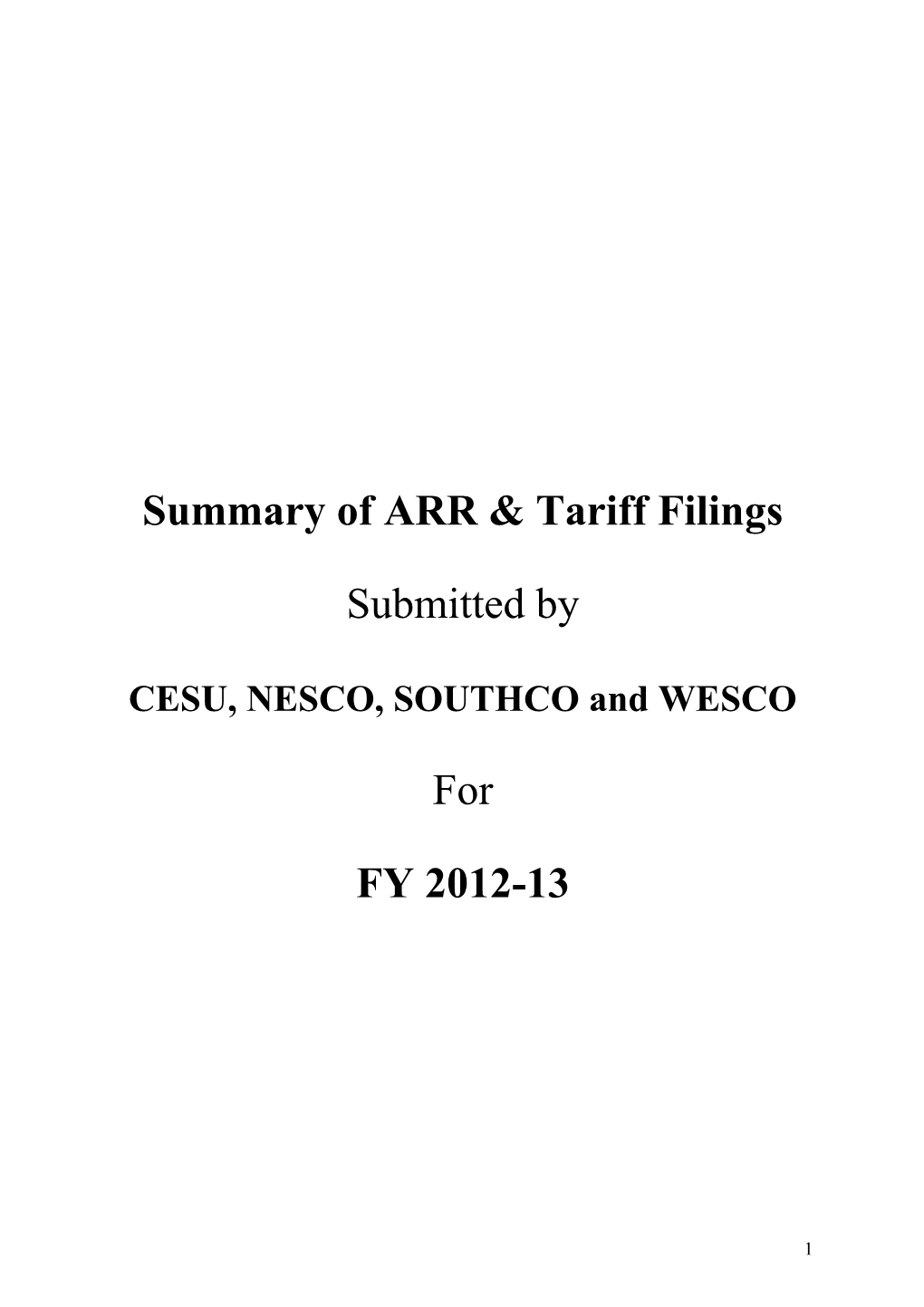 Summary of ARR of DISCOMS for FY 2012-13