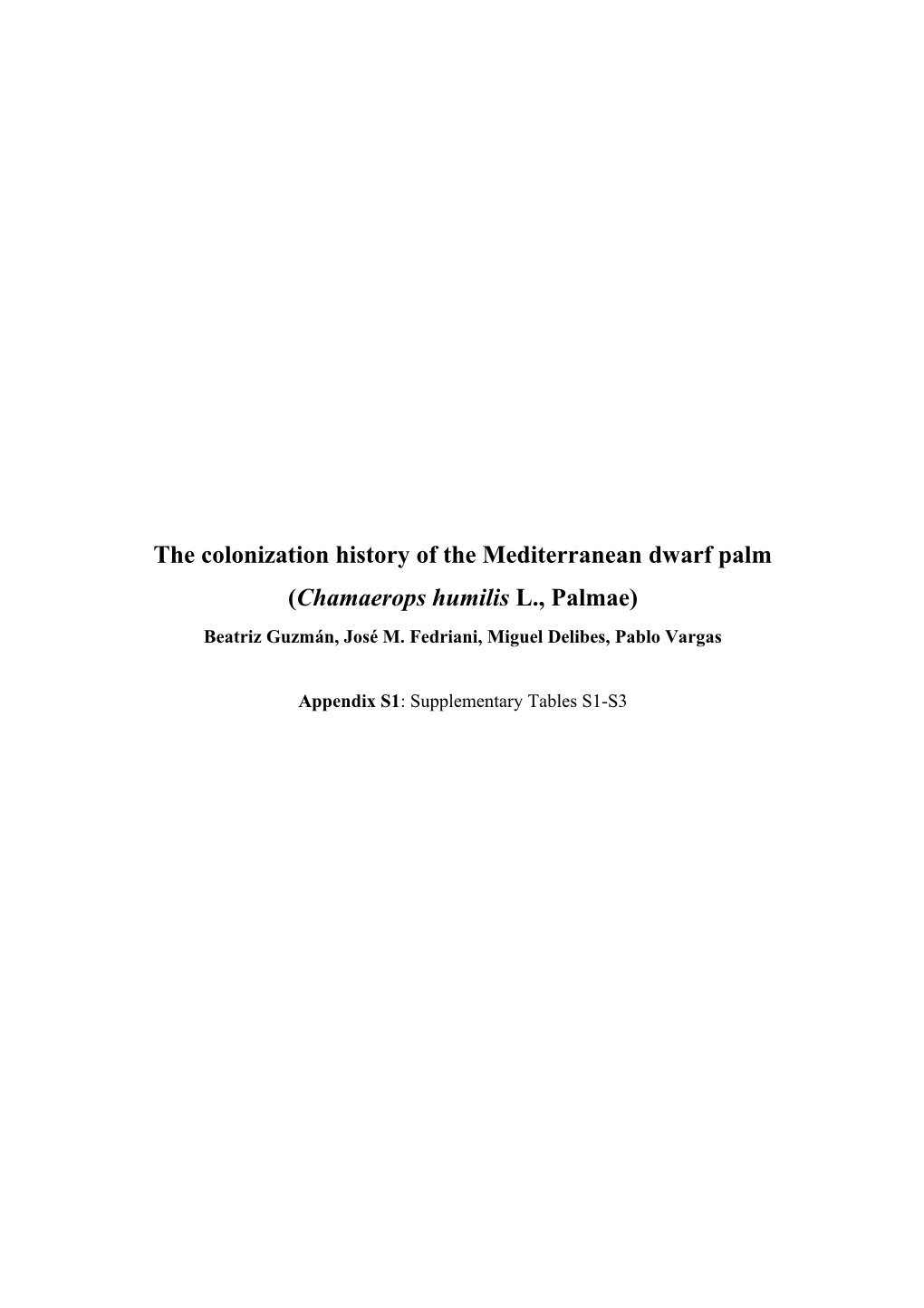 The Colonization History of the Mediterranean Dwarf Palm (Chamaerops Humilis L., Palmae)