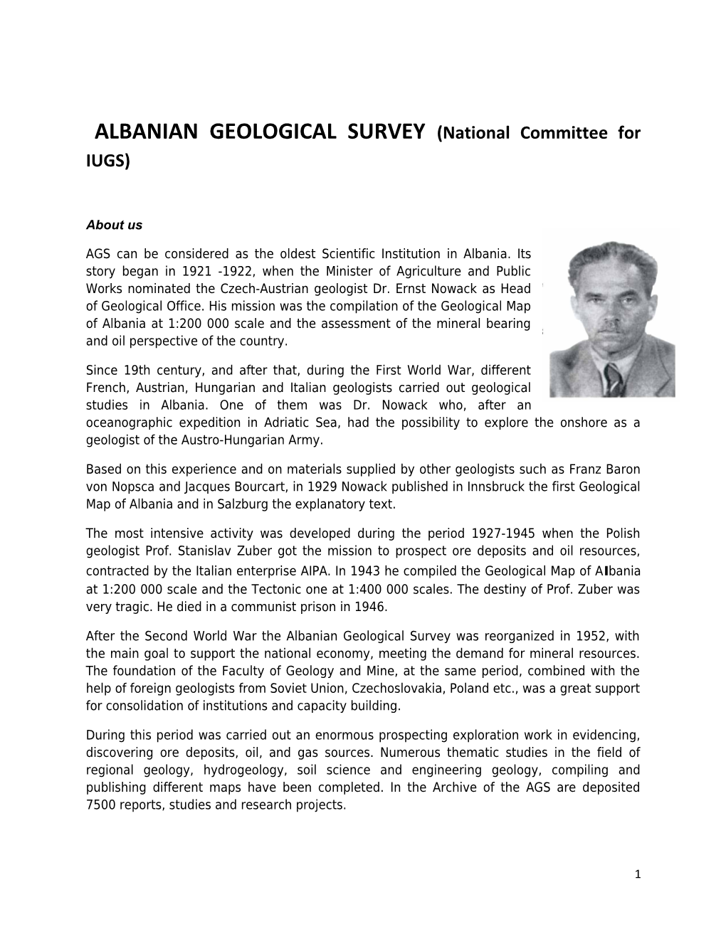 ALBANIAN GEOLOGICAL SURVEY (National Committee for IUGS)