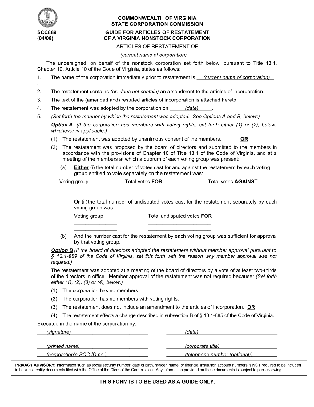 Scc720 Guide for Articles of Merger