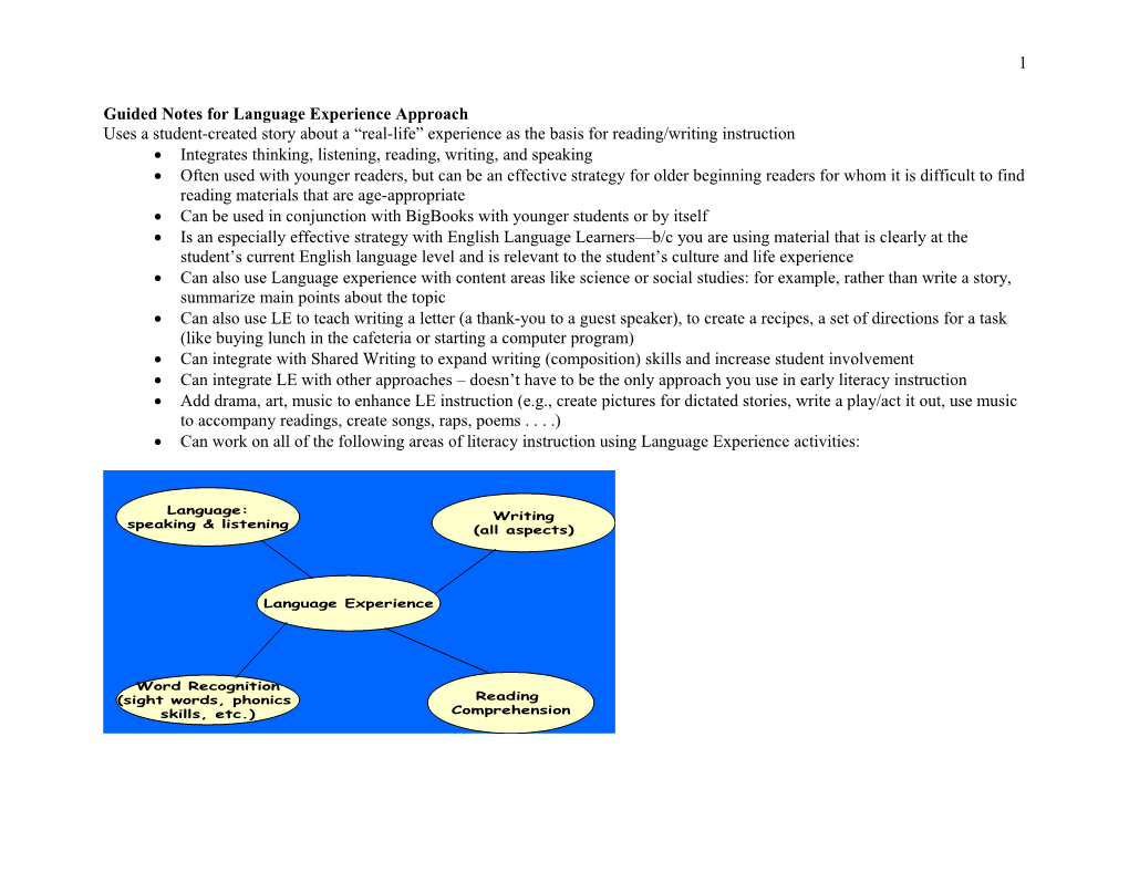 Guided Notes for Language Experience Approach