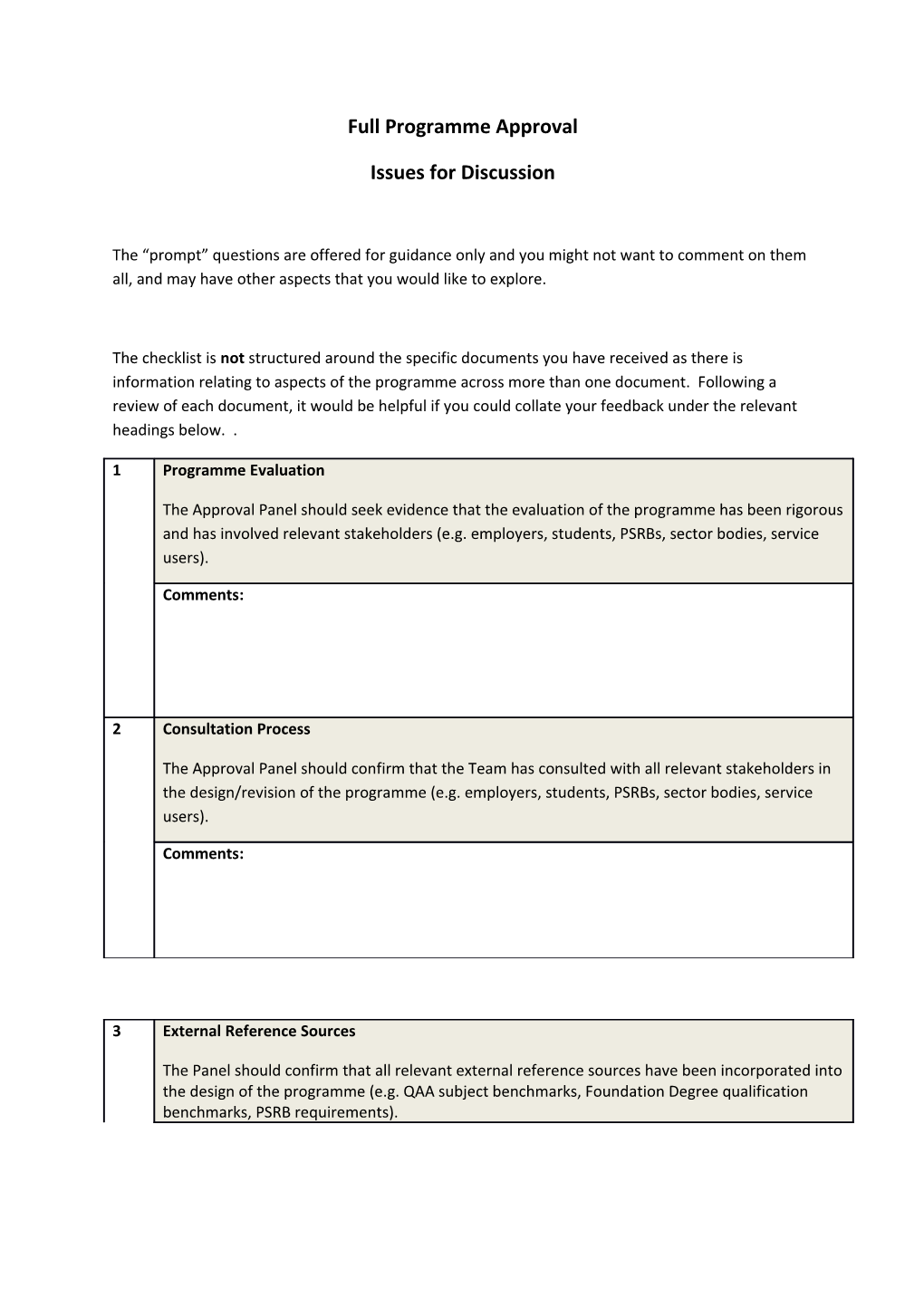 Full Programme Approval