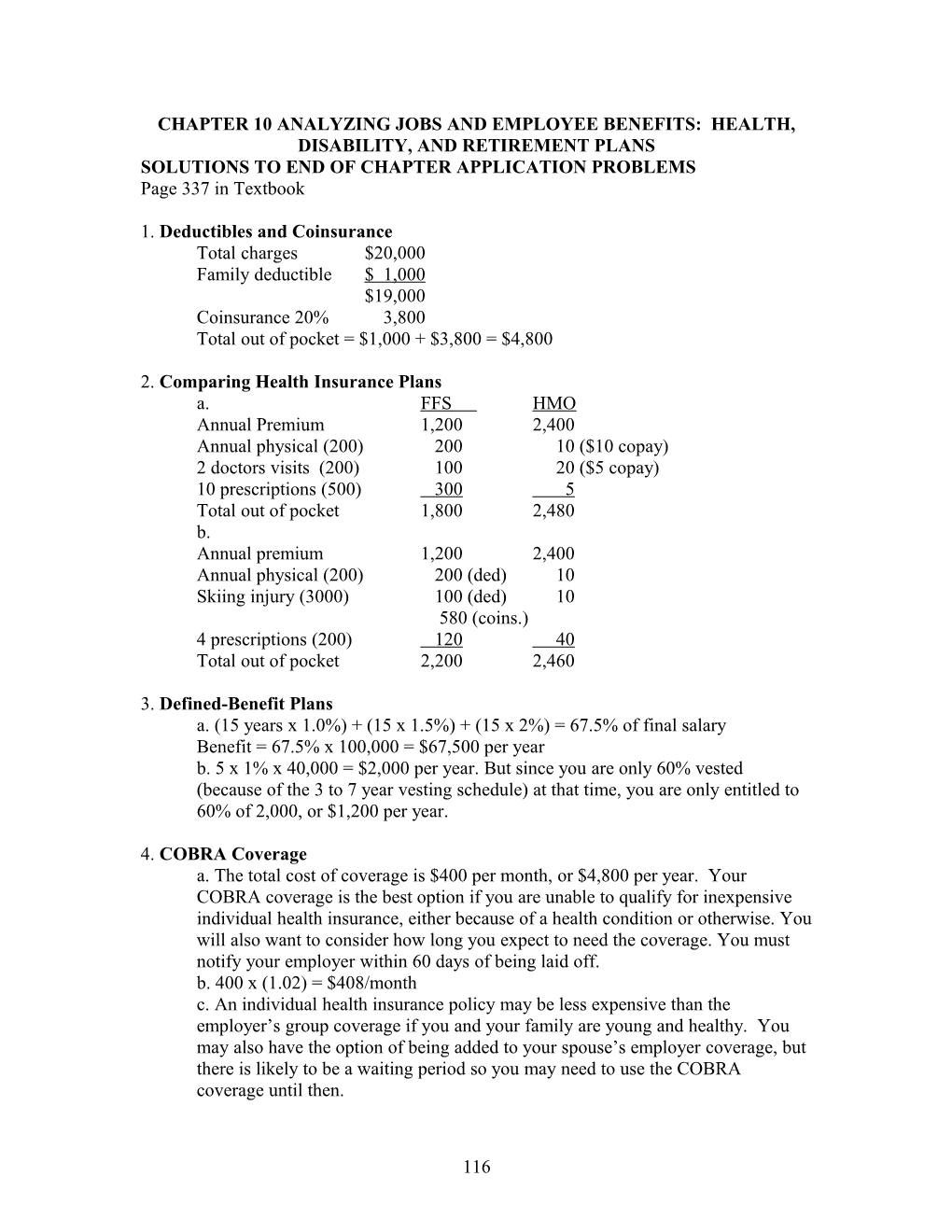 Chapter 10 Analyzing Jobs And Employee Benefits: Health, Disability, And Retirement Plans