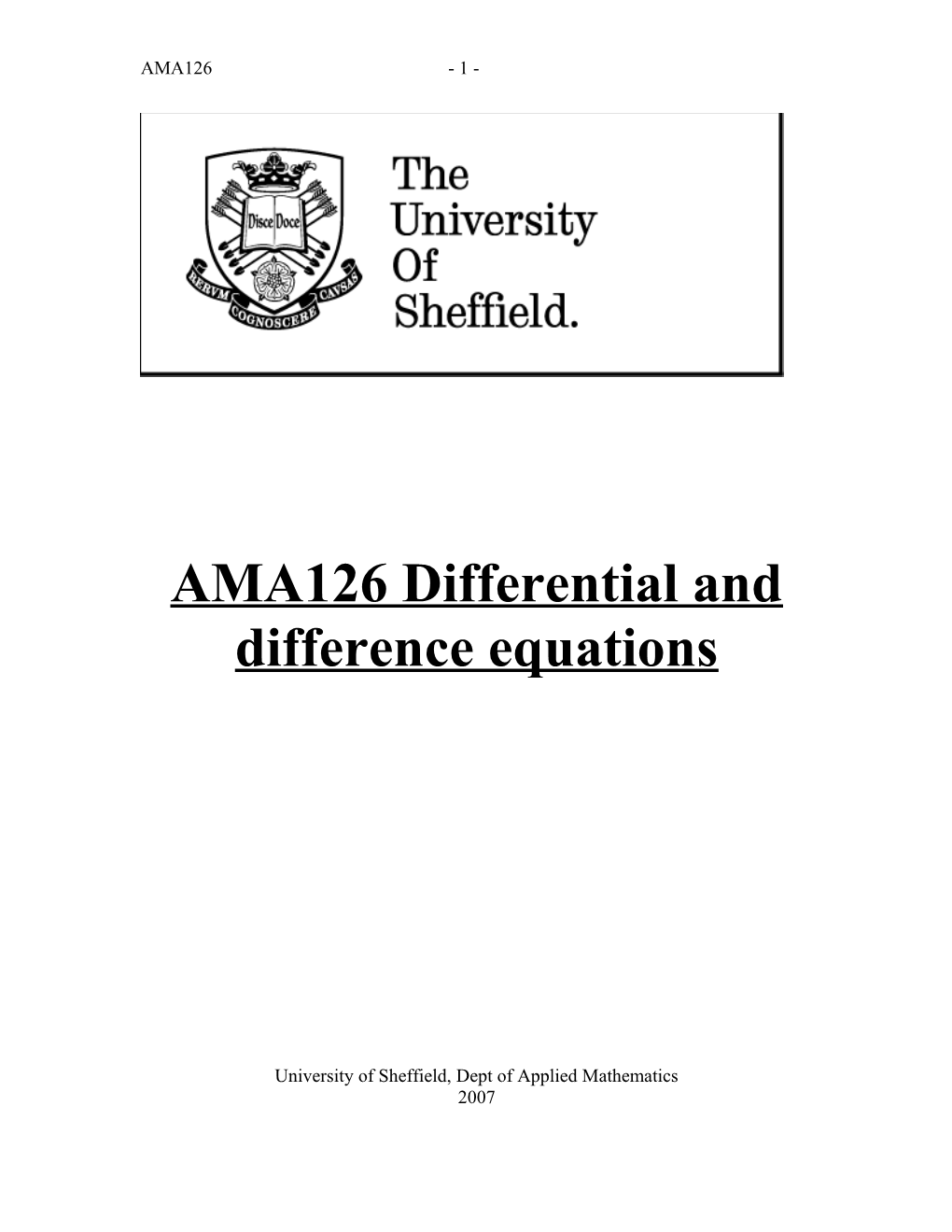 AMA126 Differential and Difference Equations