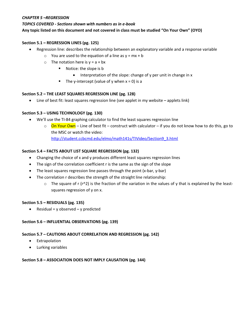 TOPICS COVERED - Sections Shown with Numbers As in E-Book