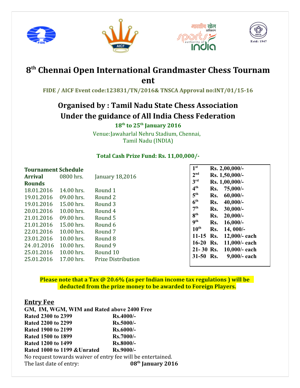 8Th Chennai Open International Grandmaster Chess Tournament