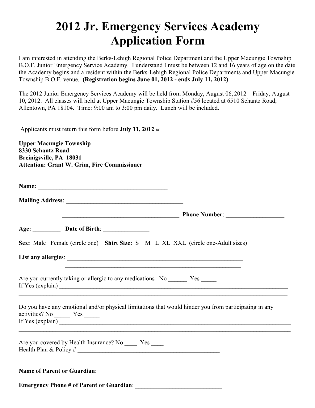 Camp Cadet Troop L Cadet Application