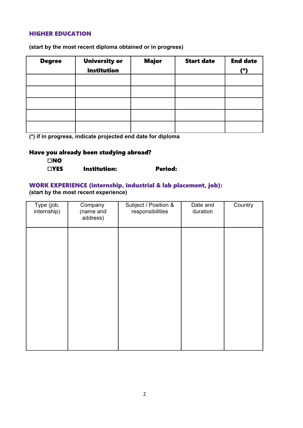 Application Form- Incoming Students