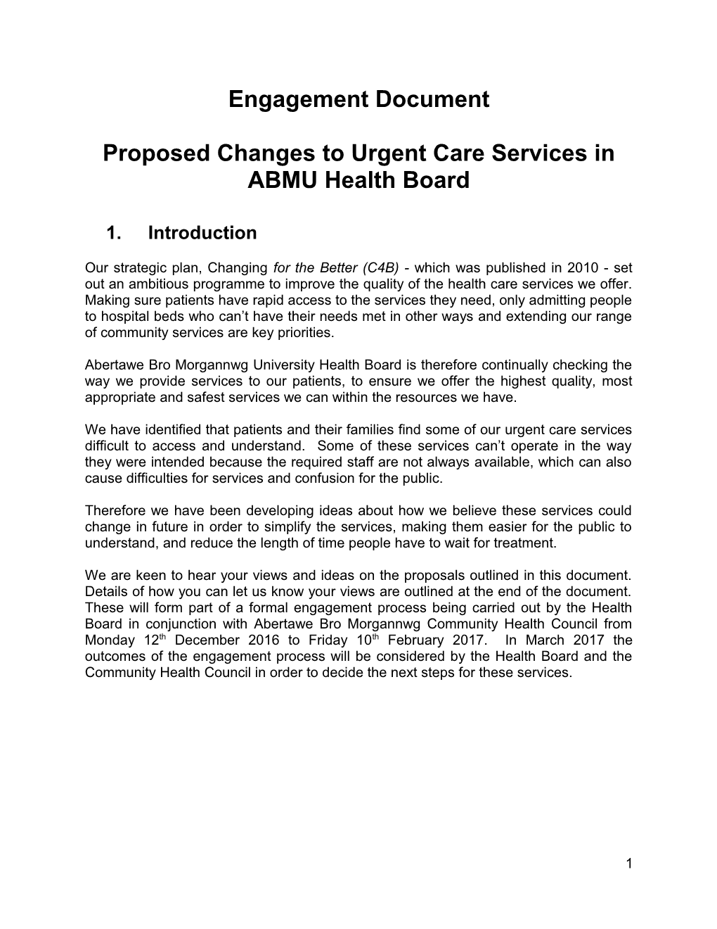 Proposed Changes to Urgent Care Services in ABMU Health Board