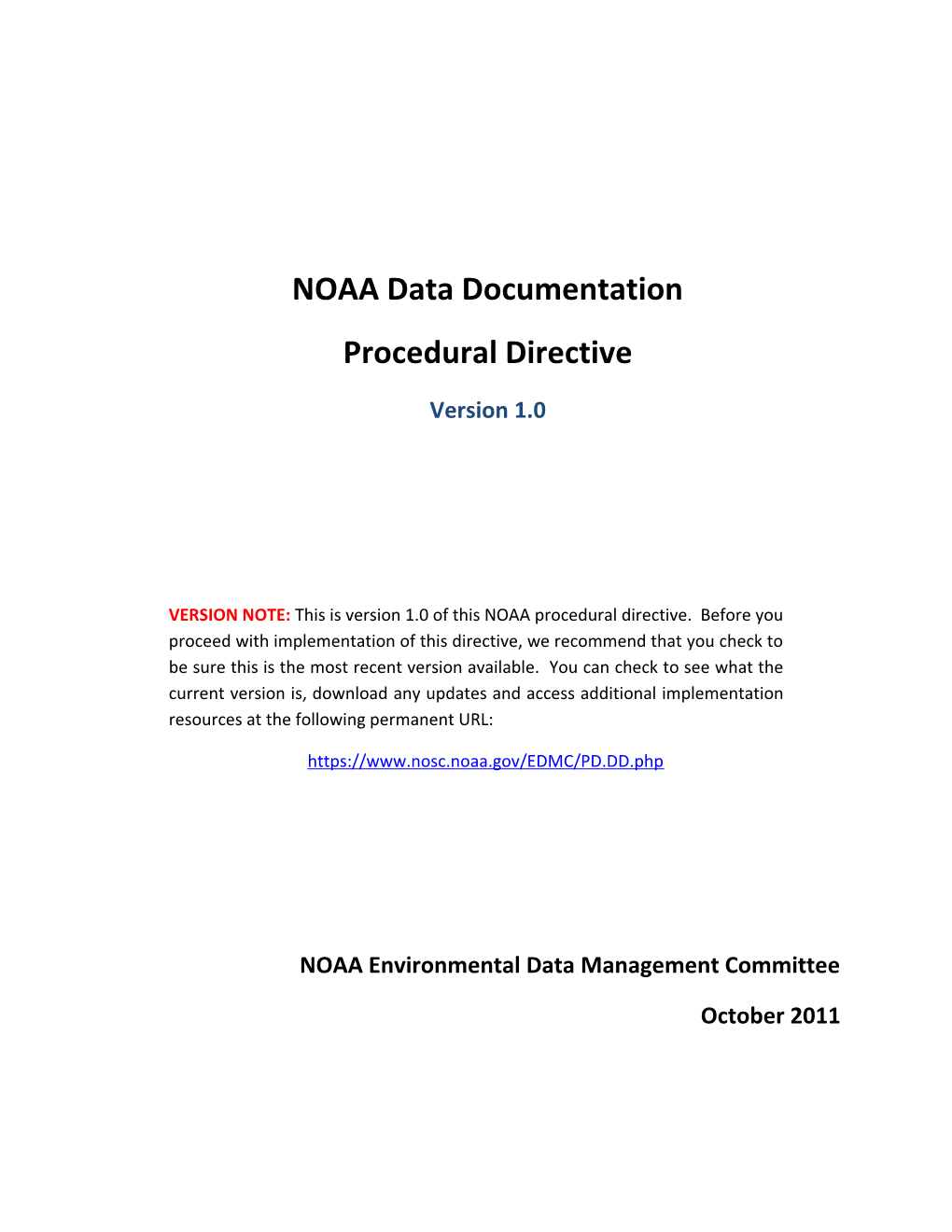 NMFS Data Documentation Procedural Directive