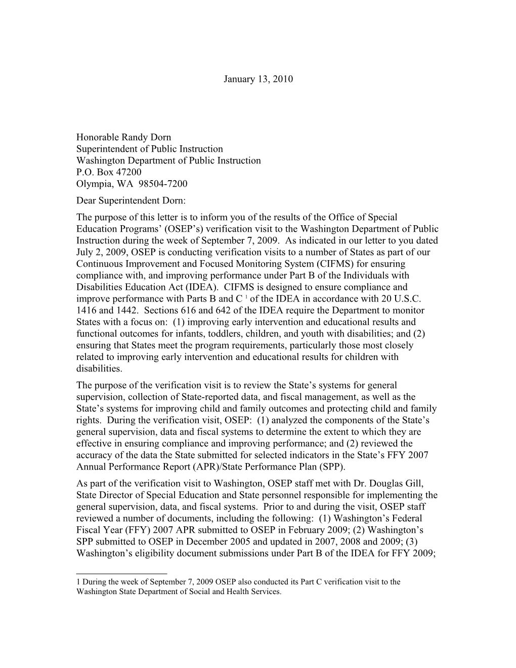 Washington 2009 Part B Verification Visit Letter (MS WORD)