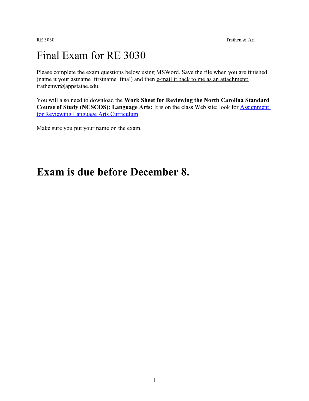 Final Exam for RE 3030