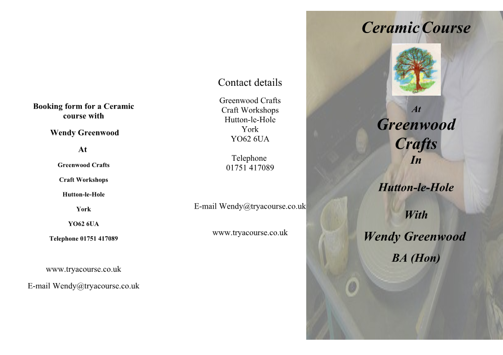 Booking Form for a Ceramic Course With