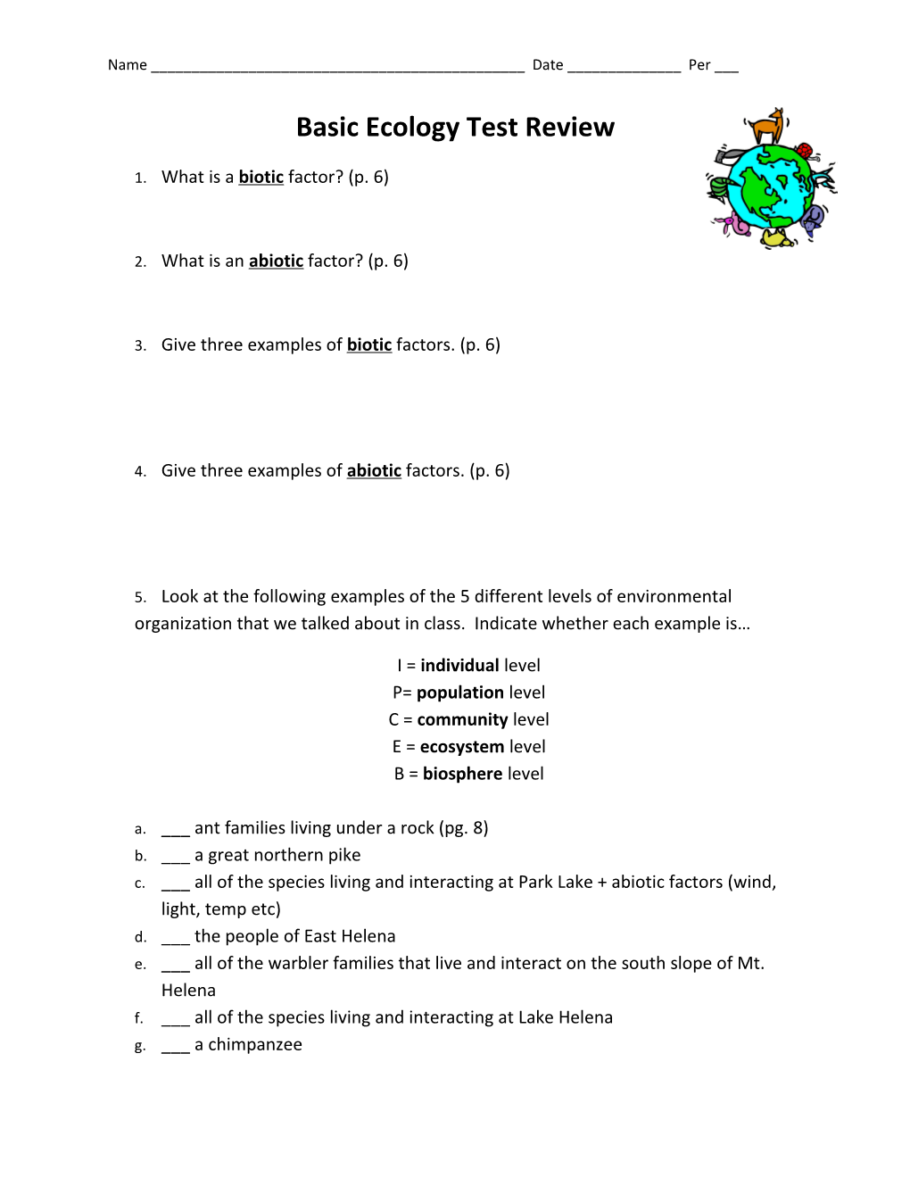 Basic Ecology Test Review