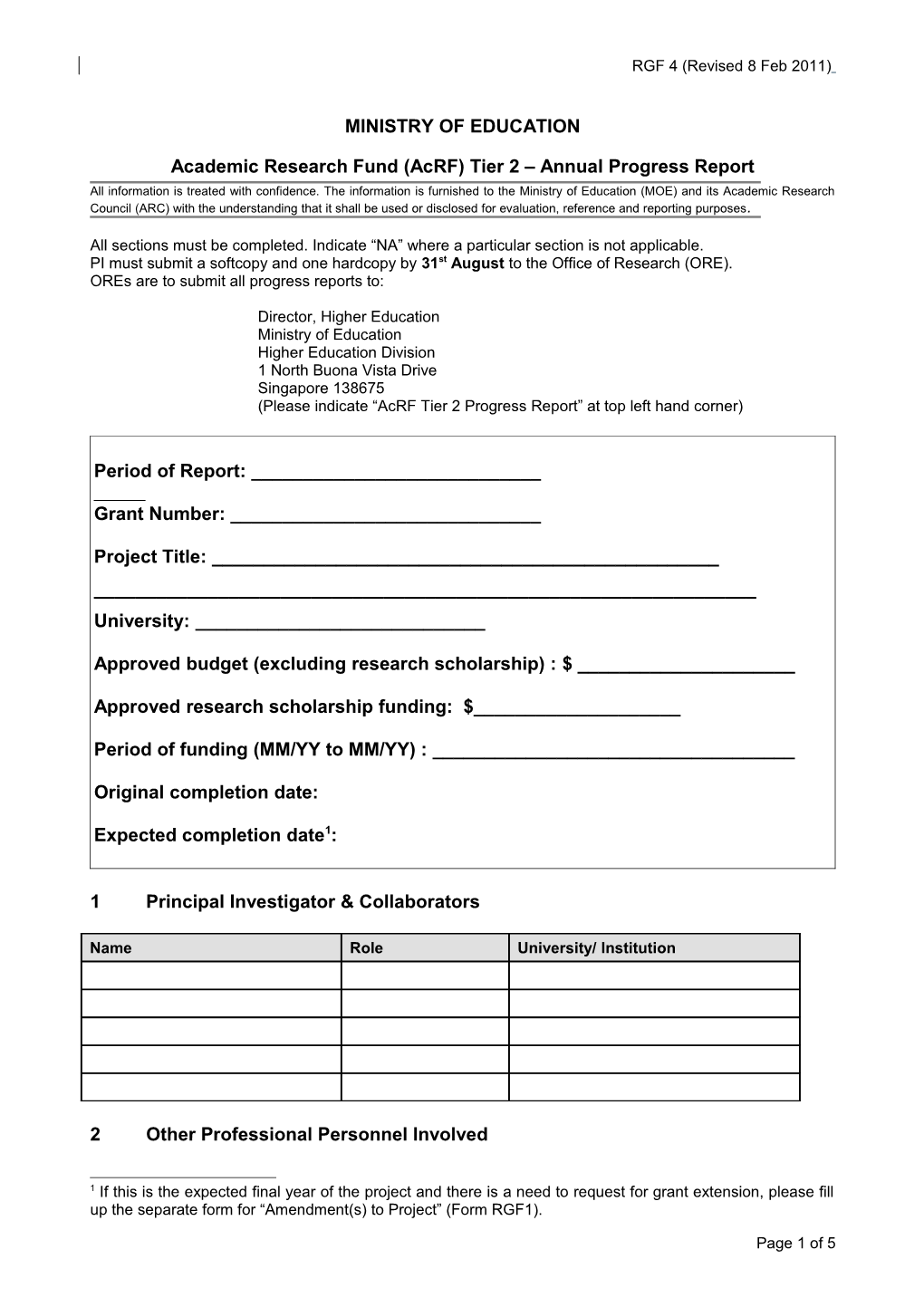 Academic Research Fund (Acrf) Tier 2 Annual Progress Report