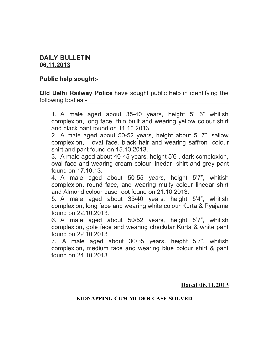 Daily Bulletin 06.11.2013