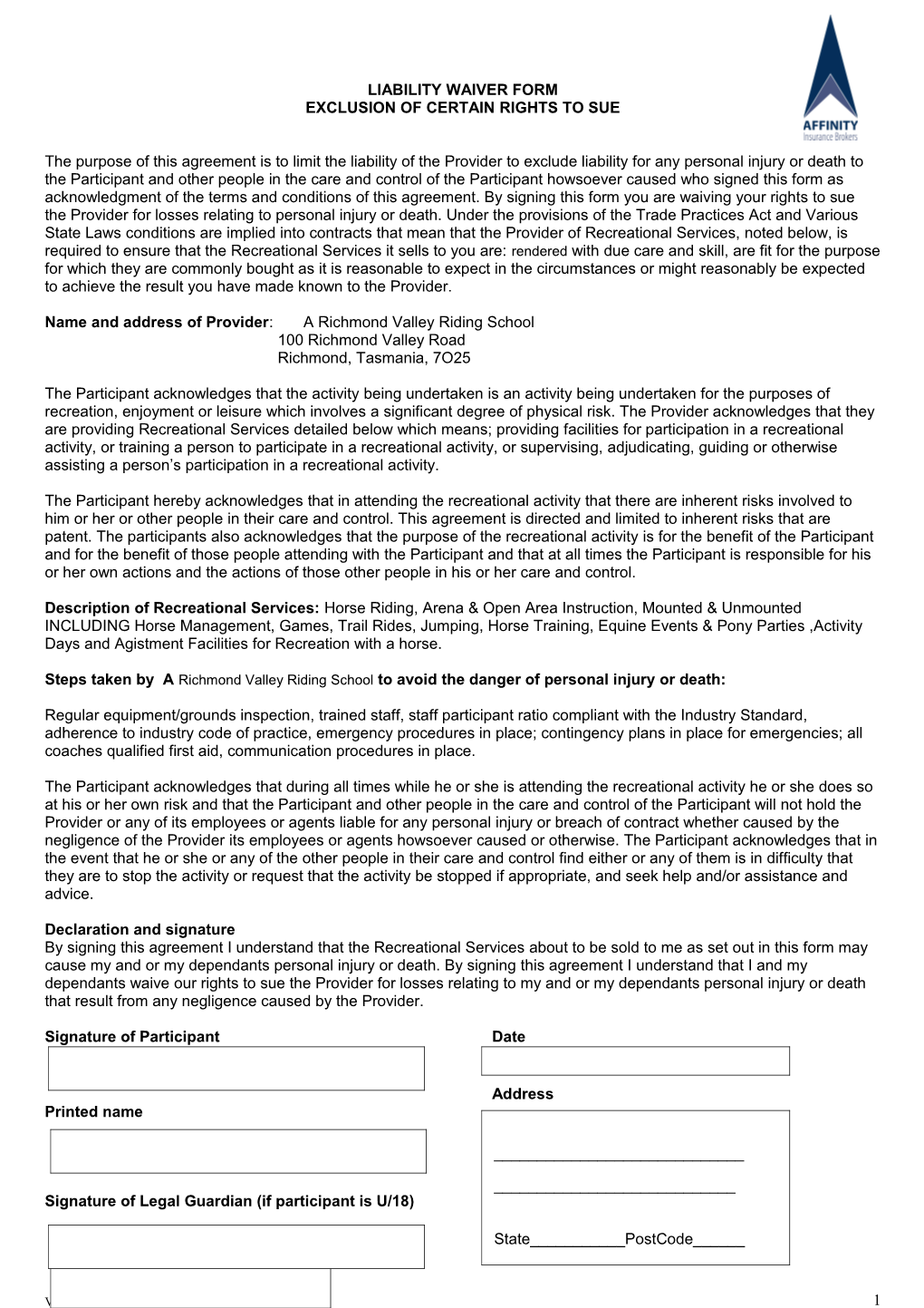 Waiver & Aplication Form