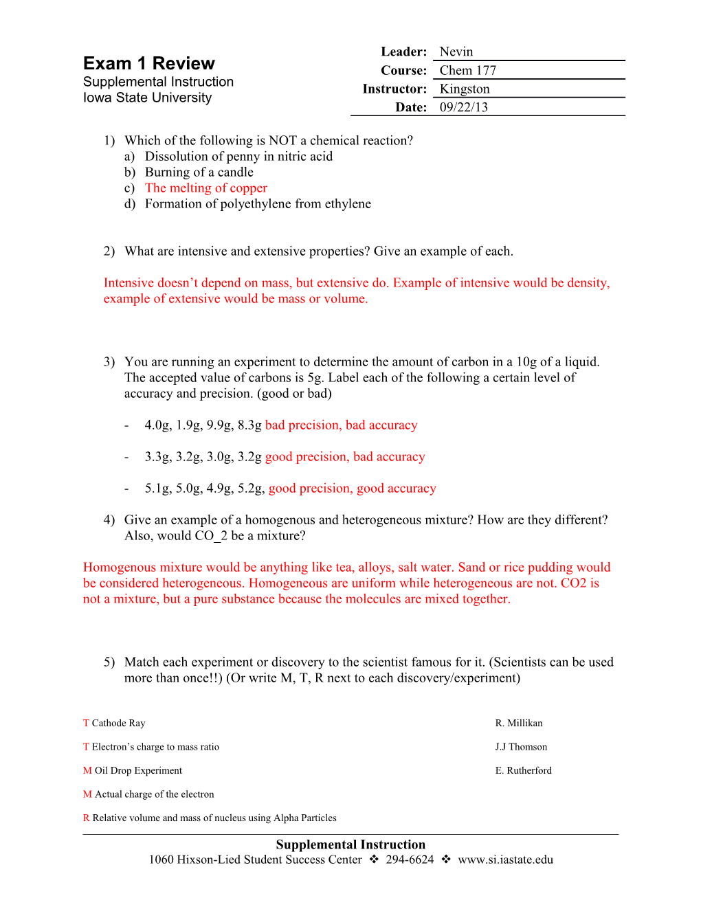 1) Which of the Following Is NOT a Chemical Reaction?