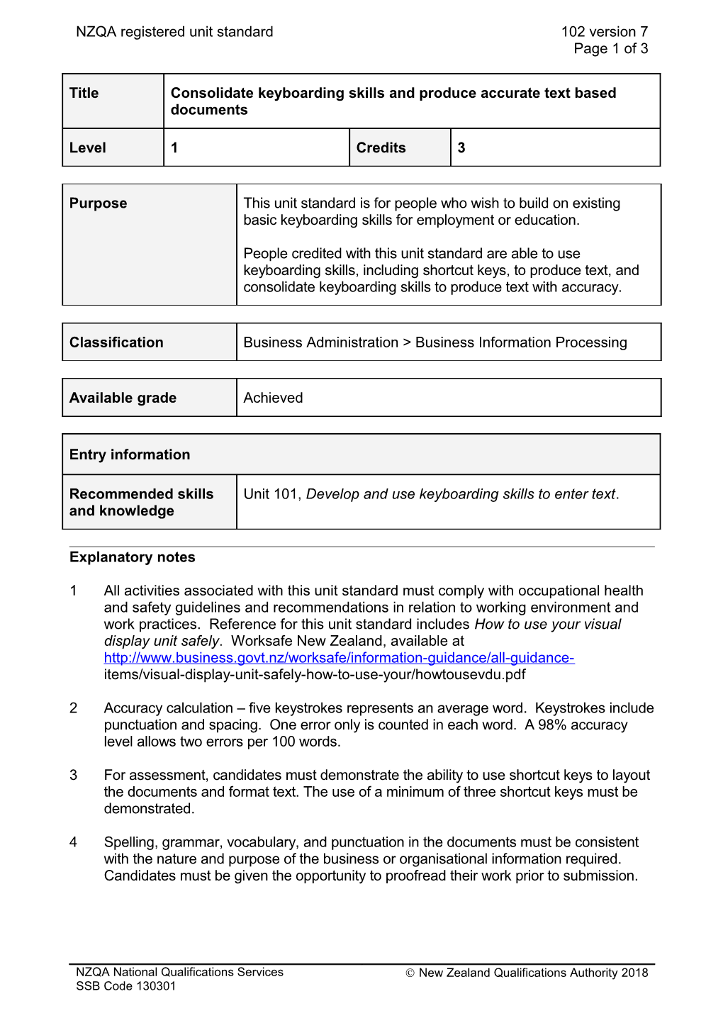 102 Consolidate Keyboarding Skills and Produce Accurate Text Based Documents