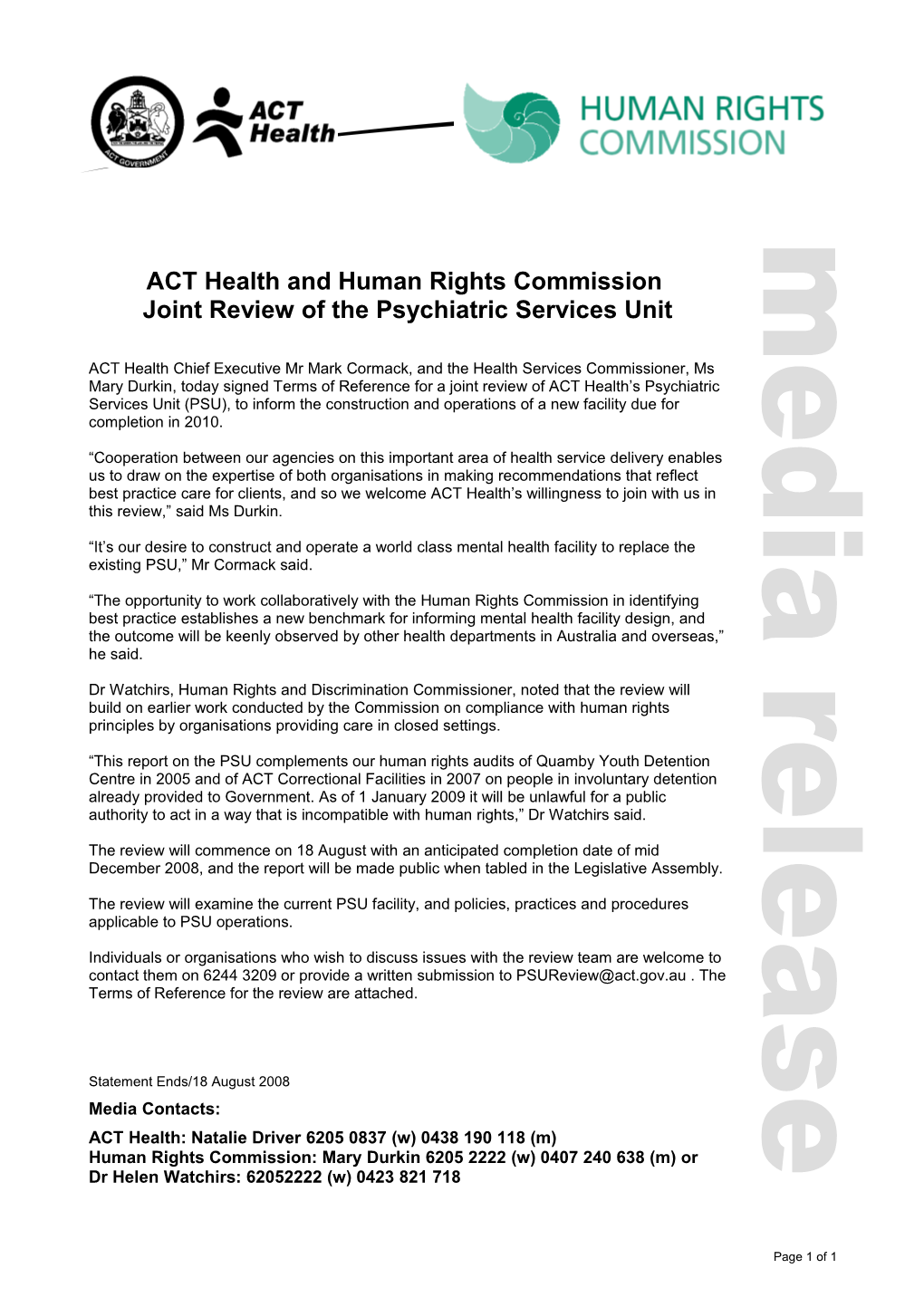 ACT Health and Human Rights Commission