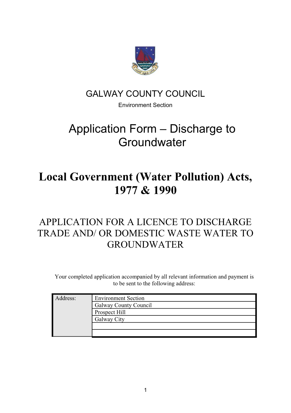 Application Form Discharge to Groundwater