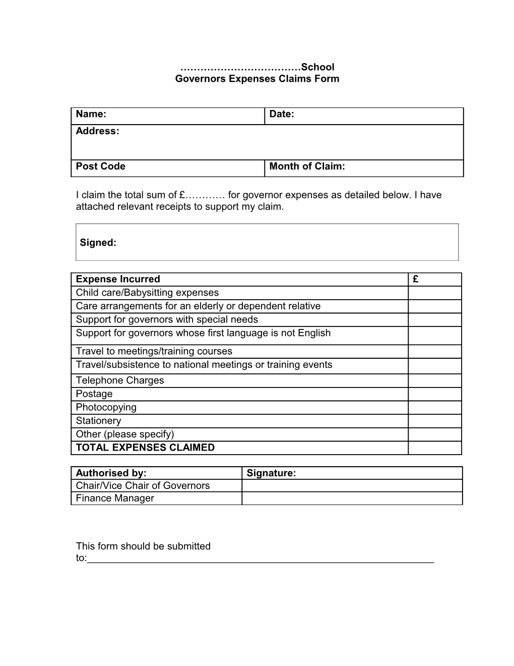 Draft Governors Expenses Policy and Claim Form