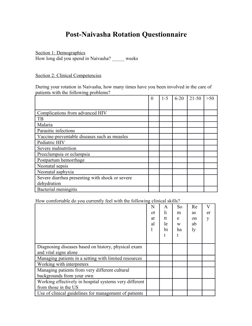 Post-Naivasha Rotation Questionnaire