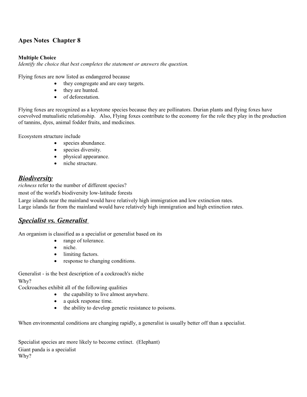 Apes Notes Chapter 8