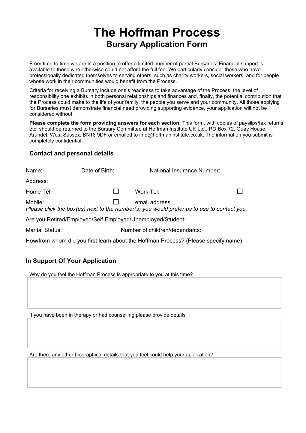 Return This Form Immediately As Your Place Is Not Secured Until We Receive This Application